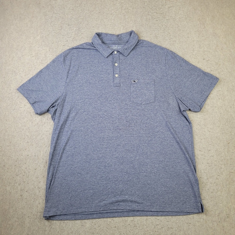 Vineyard Vines Polo Shirt Mens XL Blue Heather Short Sleeve Preppy Whale Pocket